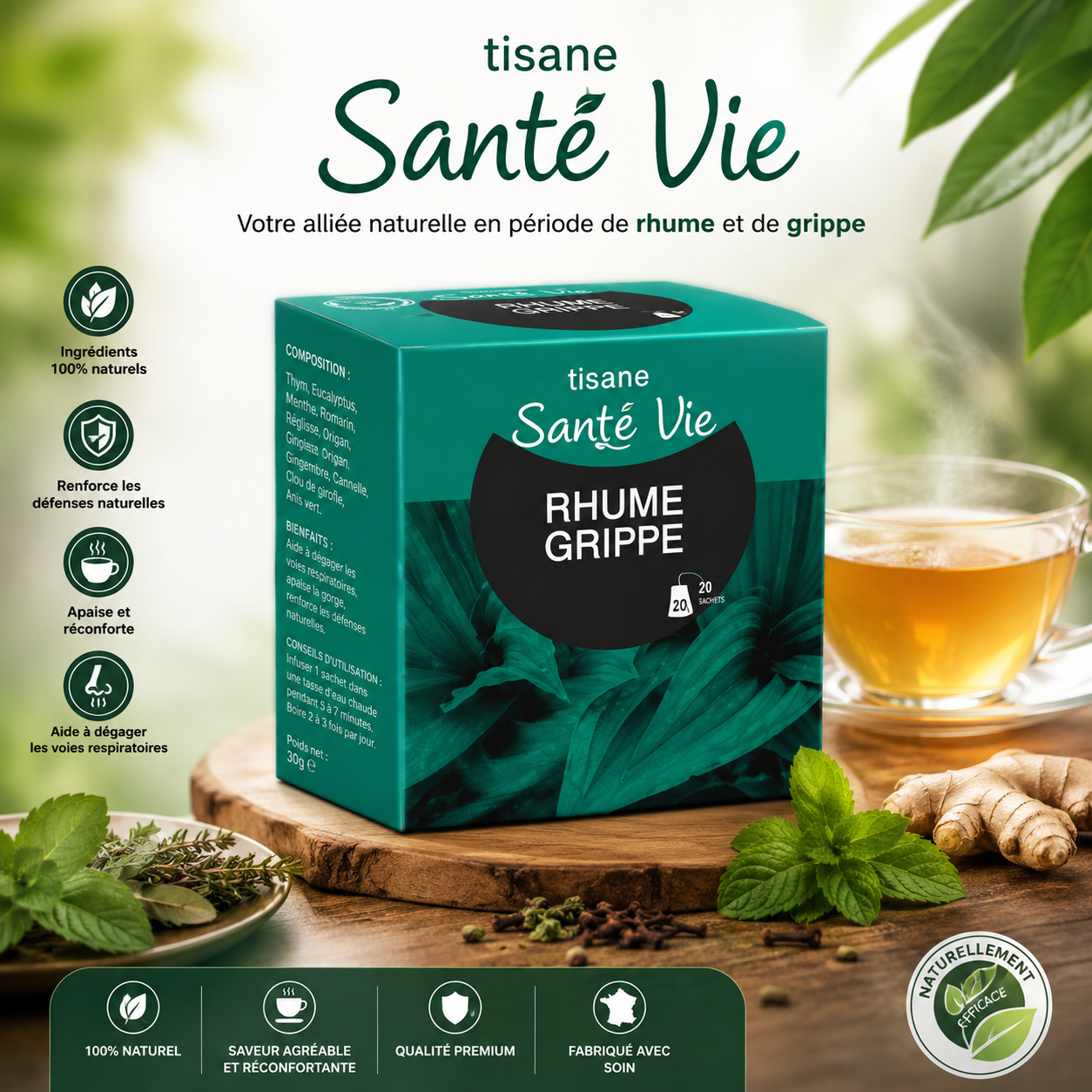 🌿 Tisane Santé Vie – Rhume & Grippe