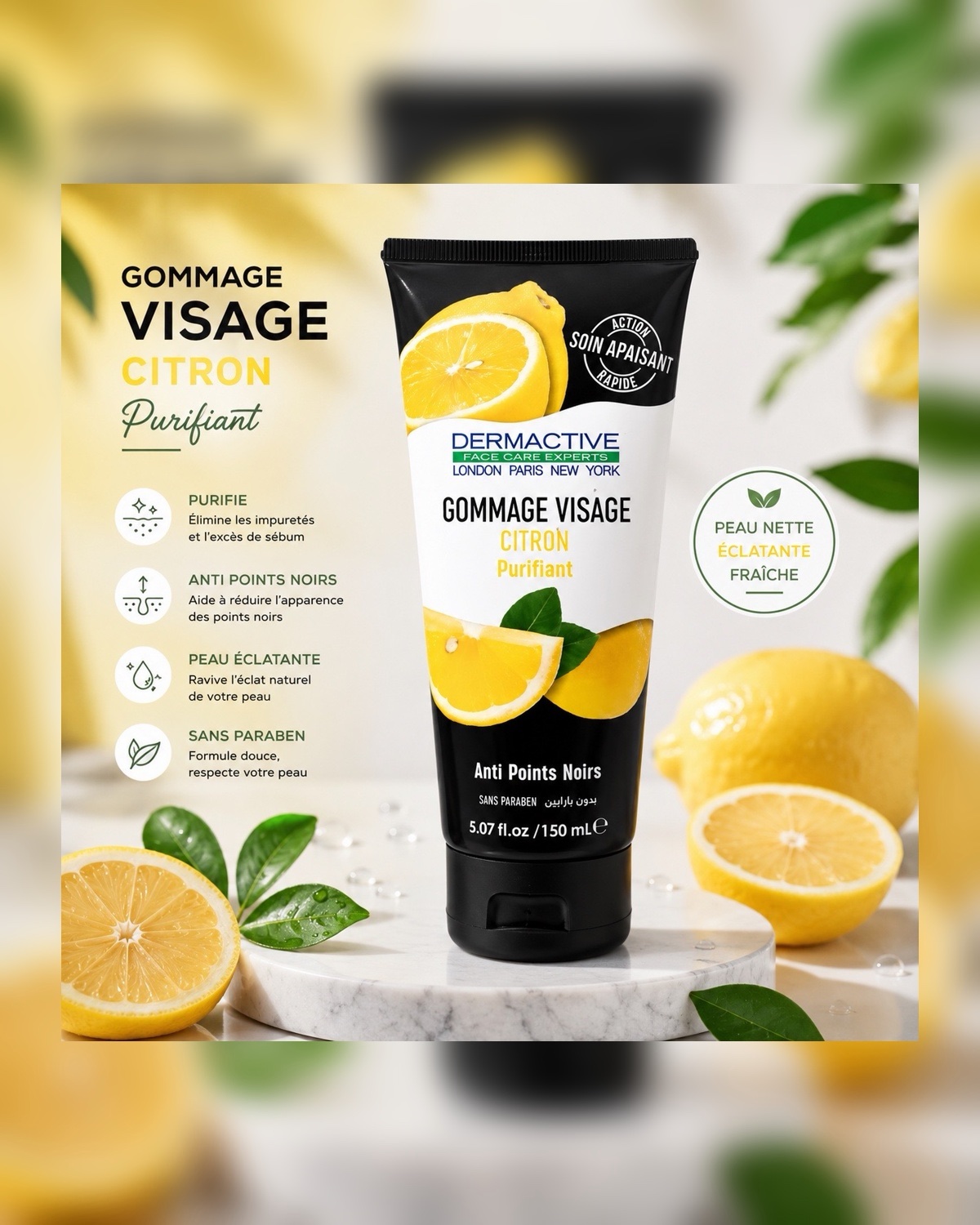 Gommage Visage Citron Purifiant – Anti Points Noirs 🍋
