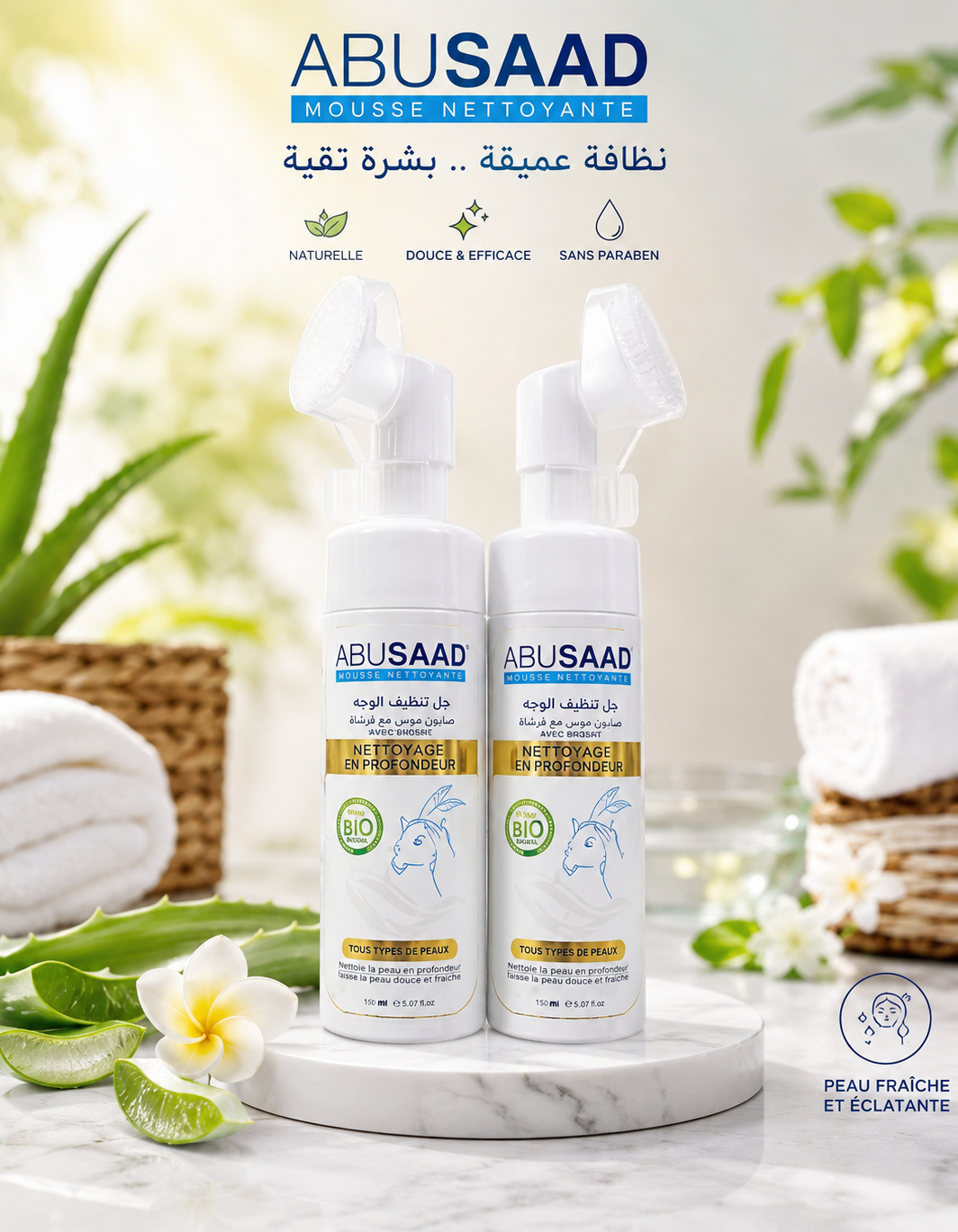 ✨ ABUSAAD – Mousse Nettoyante au Lait de Chèvre avec Brosse