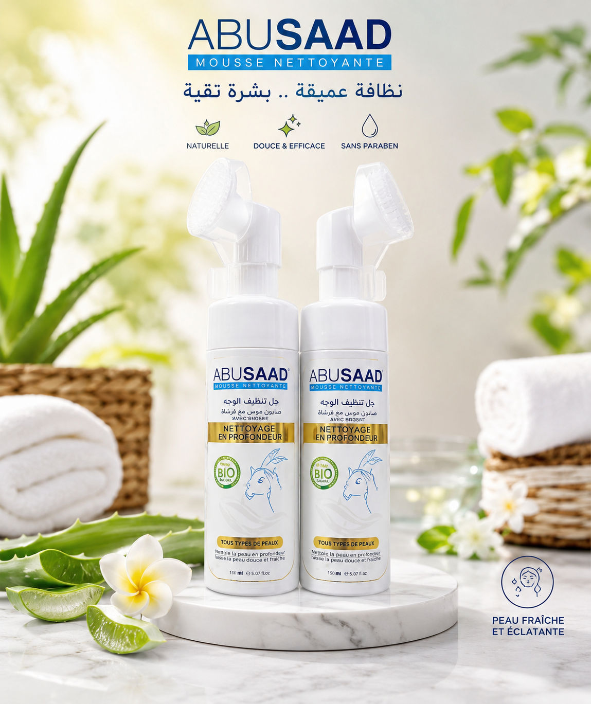 ✨ ABUSAAD – Mousse Nettoyante au Lait de Chèvre avec Brosse